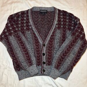 Men's Grandpa, Vintage, Burgundy and Gray Cardigan Sweater, Size L